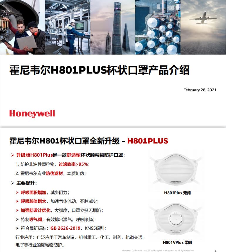 霍尼韦尔（Honeywell） H801 PLUS KN95 杯状口罩 (头带式)